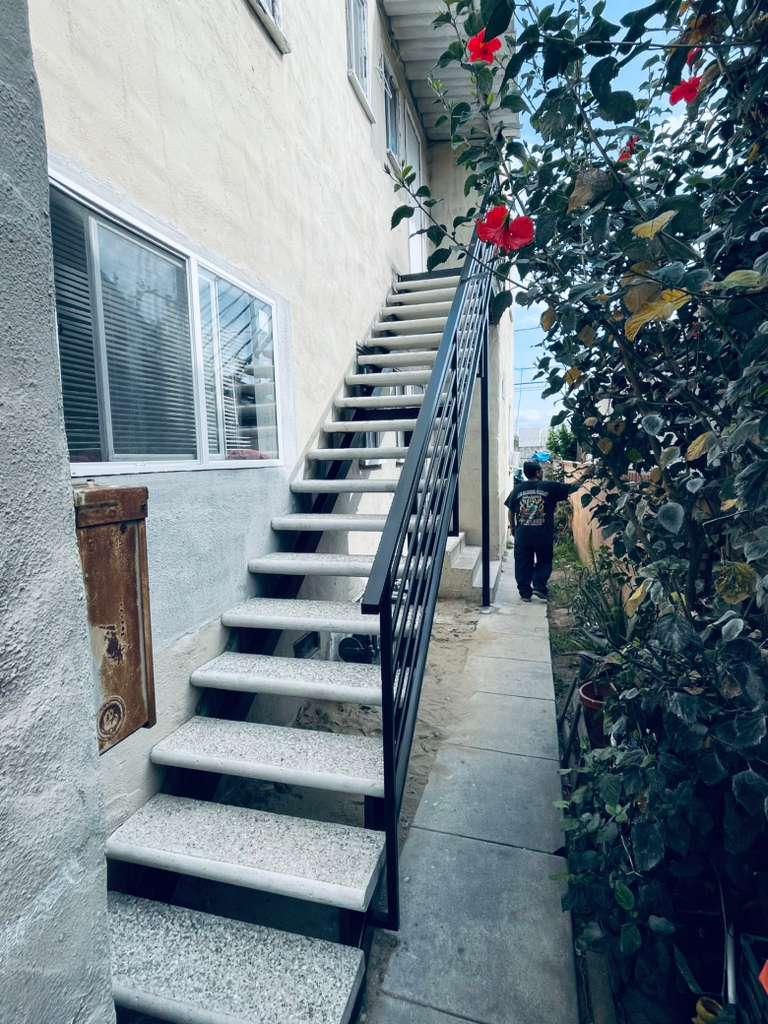 Exterior custom iron feature captured after installation