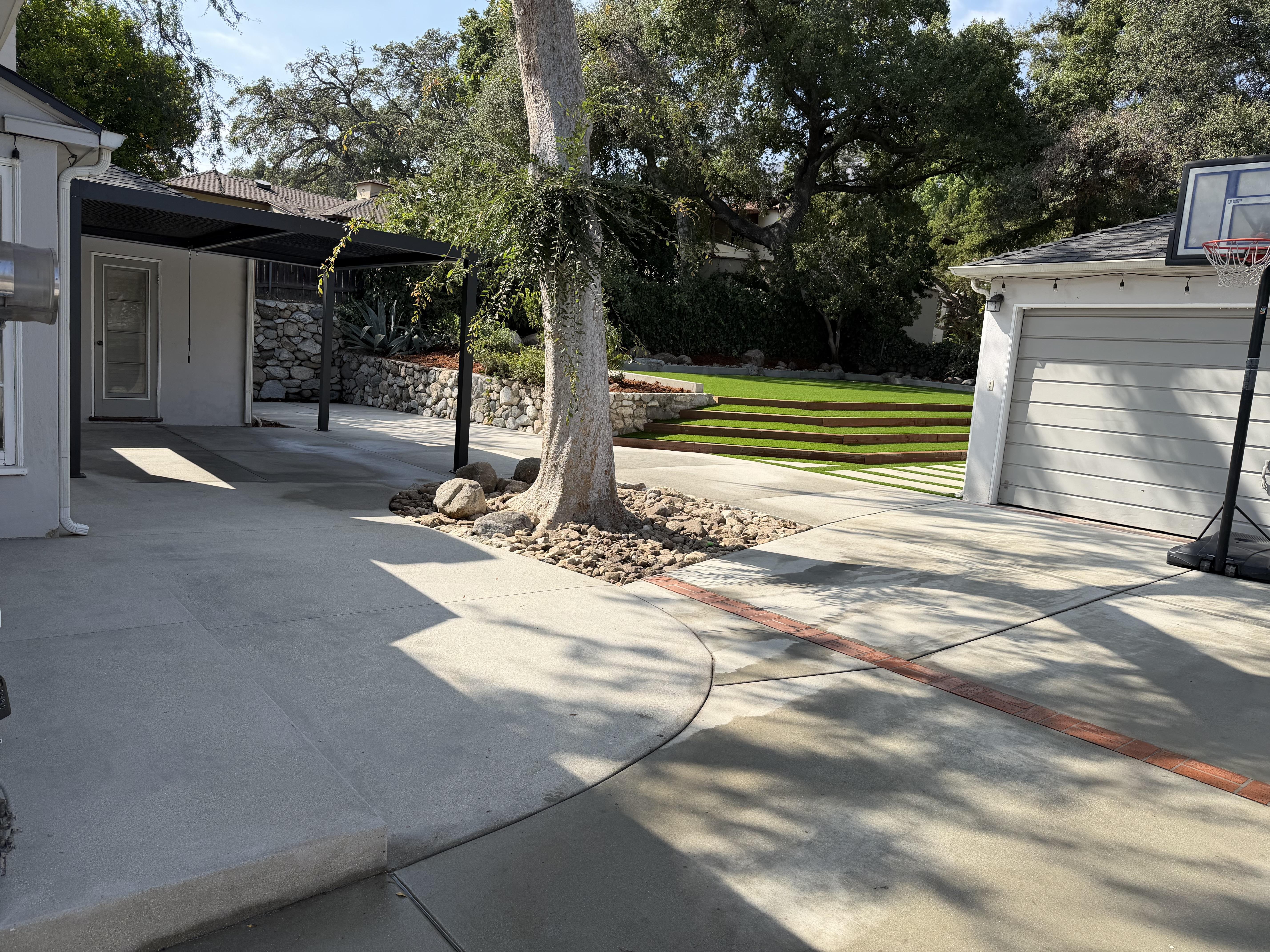 Masonry and concrete improvements in a residential outdoor space