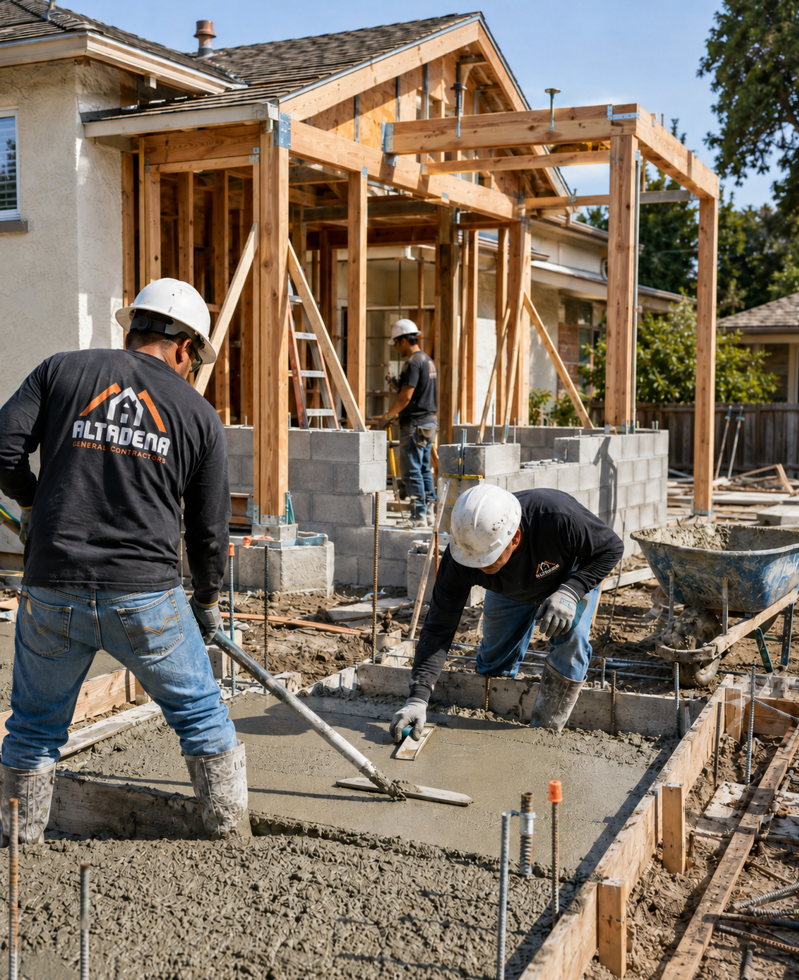Altadena General Contractors crew working on a rebuild project