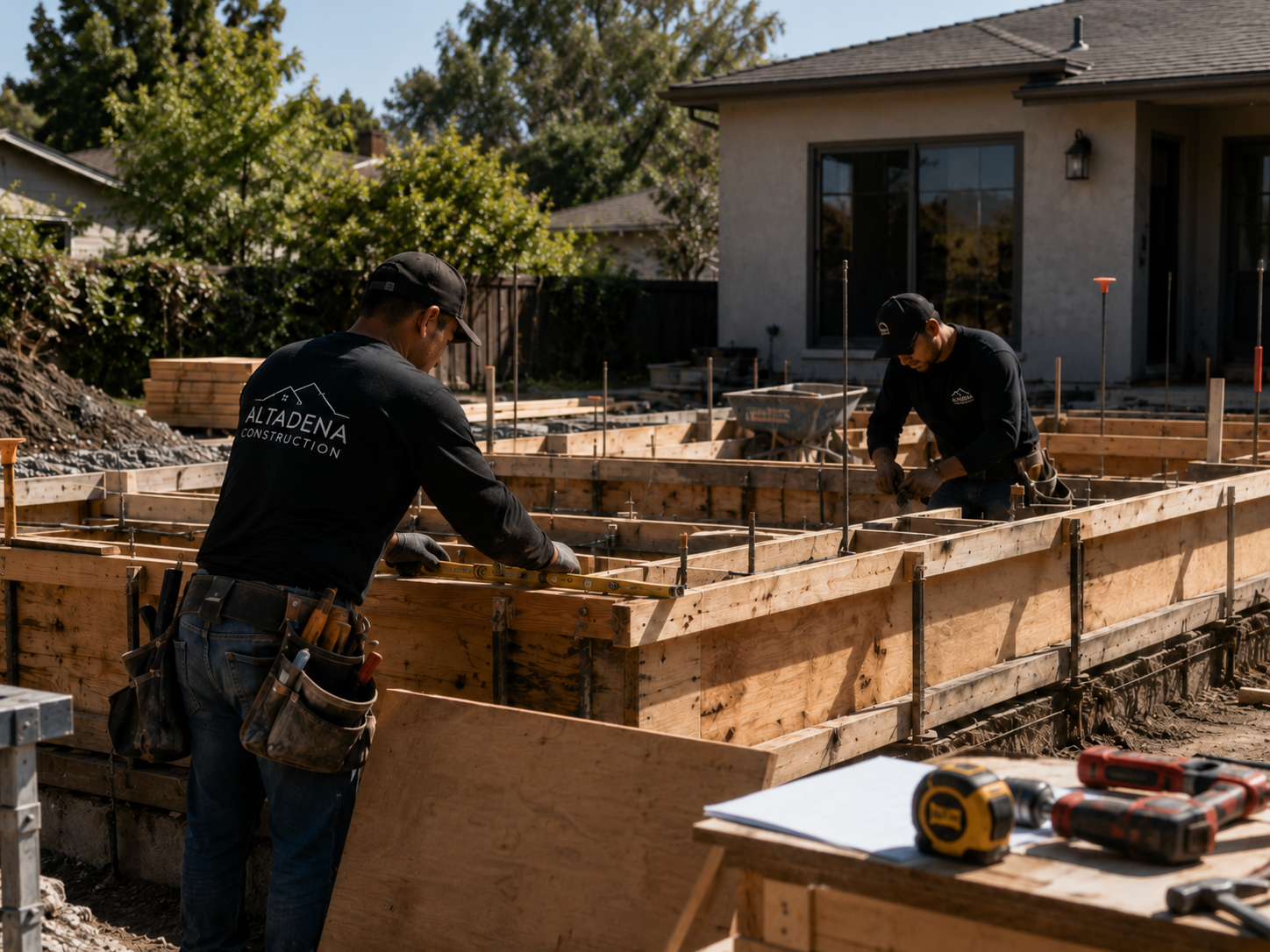 Construction team working on structural forms
